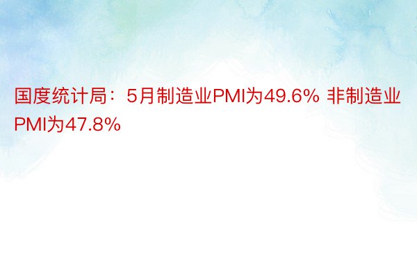 国度统计局：5月制造业PMI为49.6% 非制造业PMI为47.8%